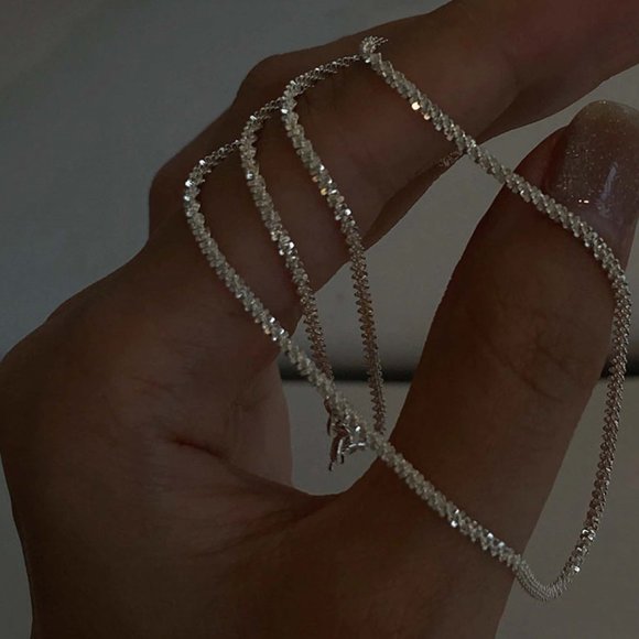 925 Silver Sparkling Clavicle Choker Length Necklace - Picture 5 of 12